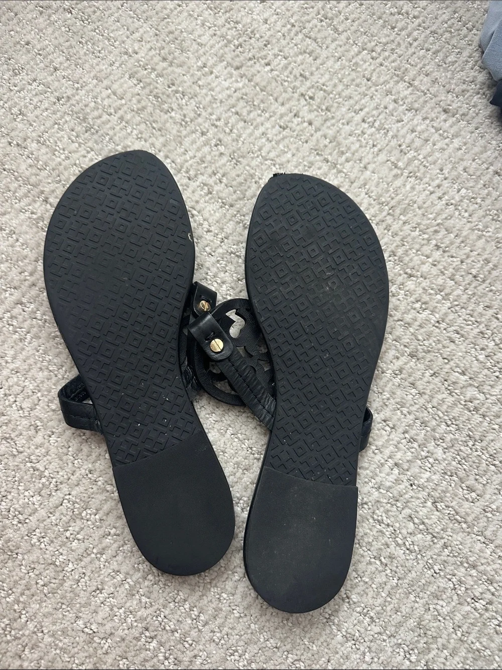 Tory Burch Black Leather Miller Logo Thong Slide Sandals